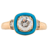 14K Gold .90CT Round Diamond Turquoise Inlay Harris Custom Ring